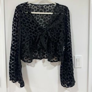 Black tie front top polka dots